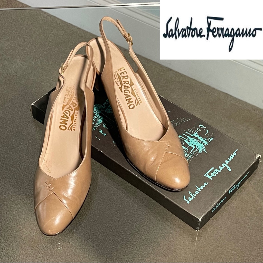 Salvatore Ferragamo Taupe, Sling, Authentic, Sz 9aaa